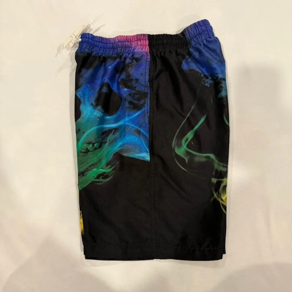 Swim Trunks Kids 10T Black Rainbow Smoke Skull Mesh Lined Beach Vacation‎ Resort
